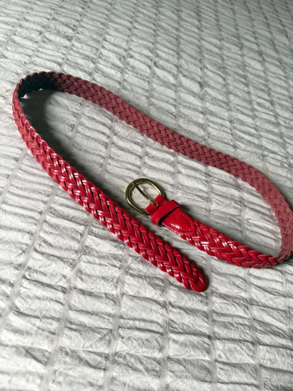Woven Red Women's Leather Belt with Gold Buckle